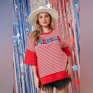 PL4 new peach love America striped shirt USA small medium large oversize nwt